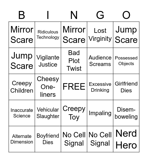 Bad Horror Movie Bingo Card