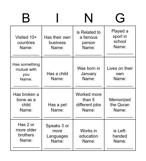 Social Shells Bingo Card