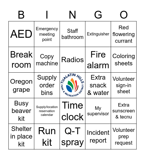 Nature Center Bingo Card