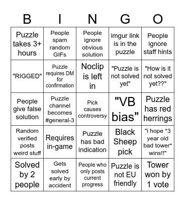 JToH Puzzles Bingo Card