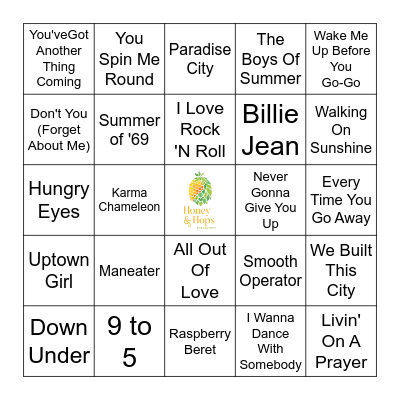 80's Hits Bingo Card