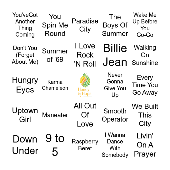 80's Hits Bingo Card