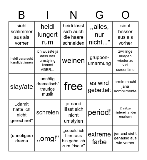 GNTM UMTSYLING Bingo Card