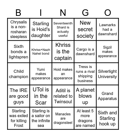 Isle of the Emberdark Bingo Card