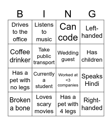 Icebreaker Bingo Card