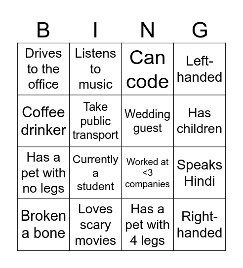 Icebreaker Bingo Card