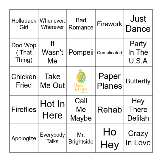 2000's Pop Bingo Card