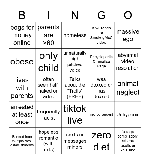 lolcow bingo Card