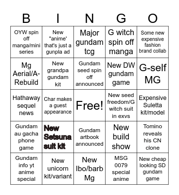 Gundam 45th Bingo Card