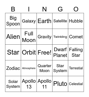 Galactic Bingo Blast Bingo Card