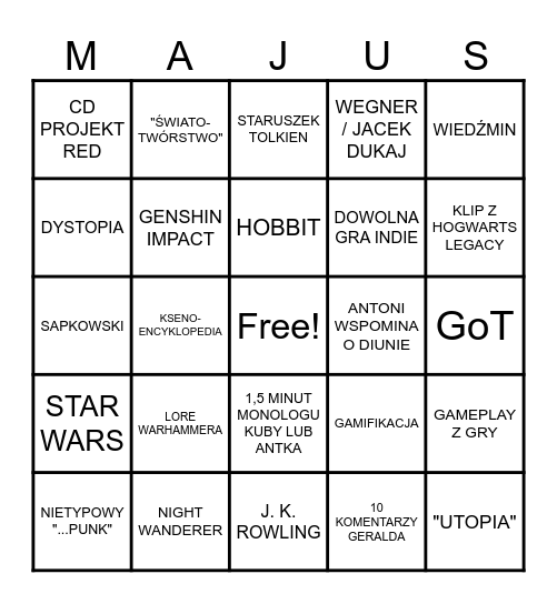 Krzysztof B Bingo Card