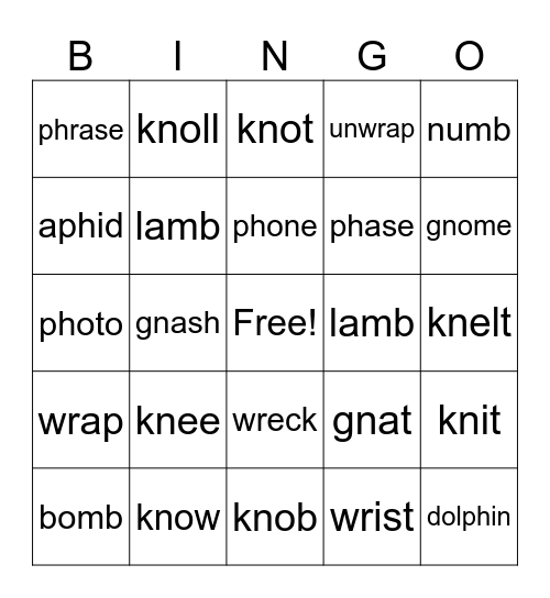 Silent Sounds Review Bingo Card