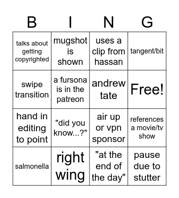 Liver King J Aubrey Bingo Card