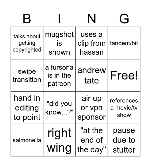 Liver King J Aubrey Bingo Card