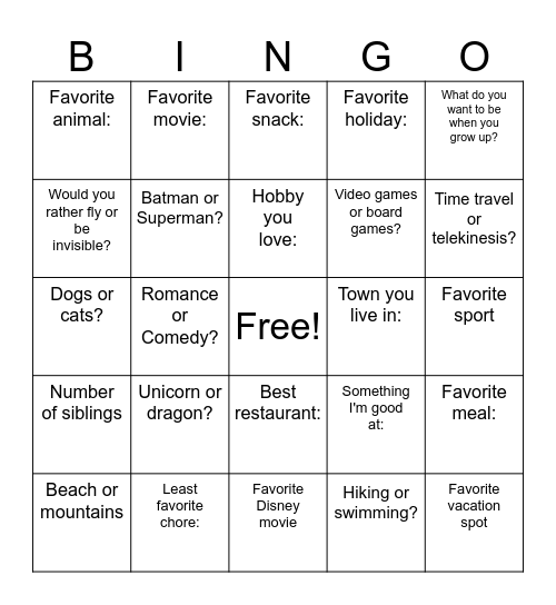 Mingle BINGO Card