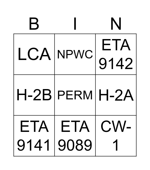 NPWC BINGO Card