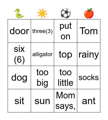 Ten Toys Bingo Card