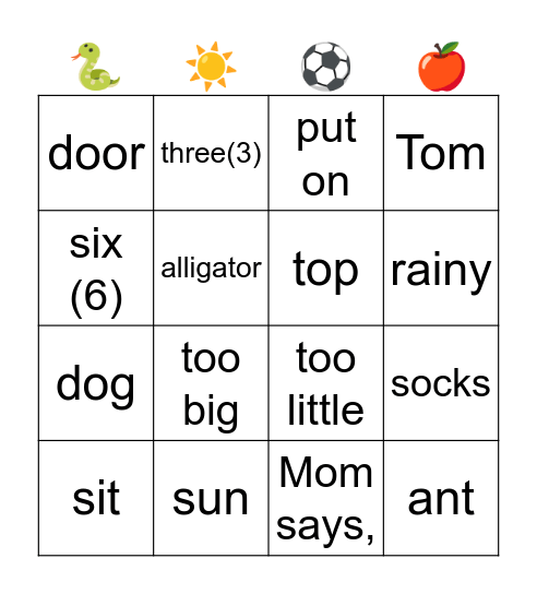 Ten Toys Bingo Card