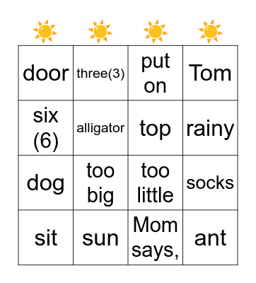 Ten Toys Bingo Card