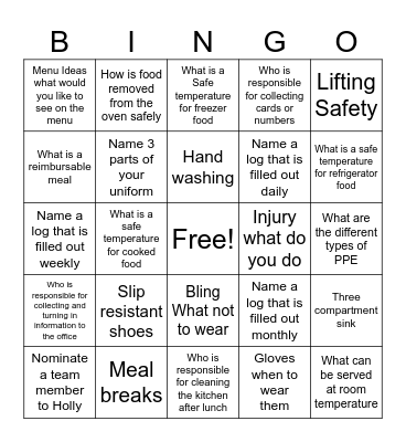 Safety  Bingo Card