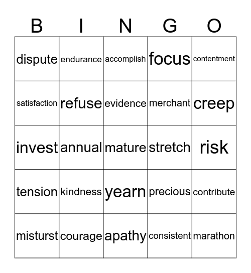 VINGO Bingo Card