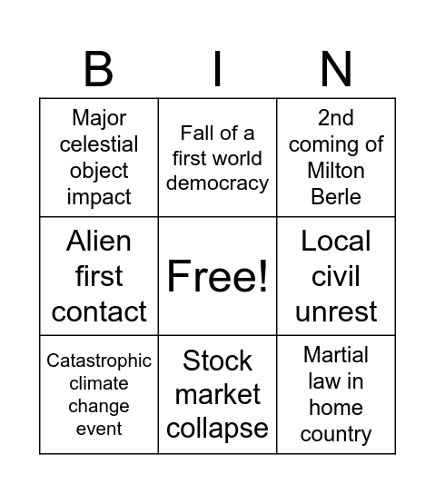 Existential BINGO! Bingo Card