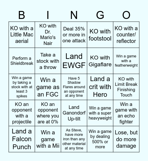 SSBU Lockout Bingo Card