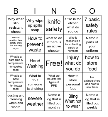 Safety Bingo 8 Bingo Card