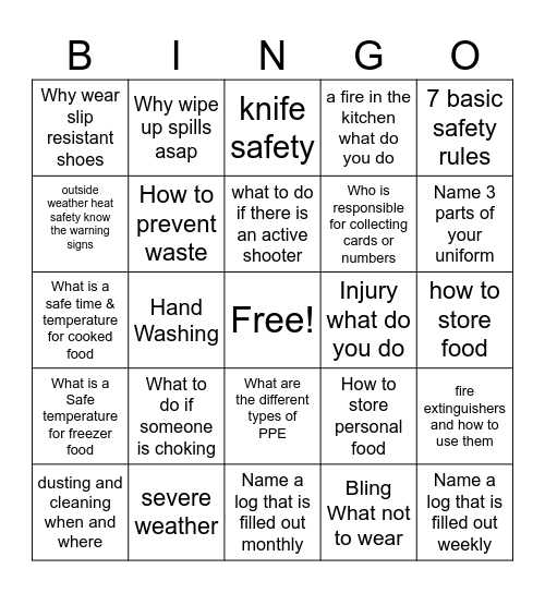 Safety Bingo 8 Bingo Card