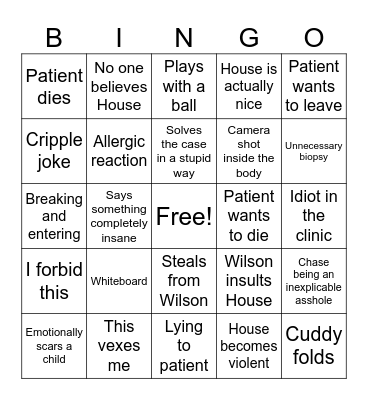 House M.D. Bingo Card