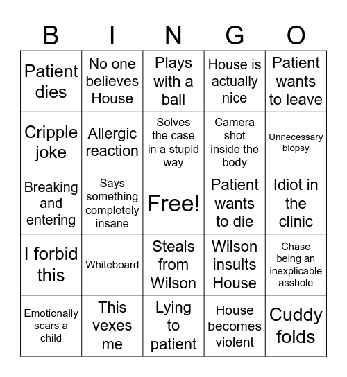 House M.D. Bingo Card