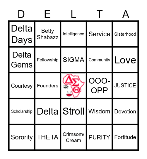Delta Sigma Theta Sisterhood Bingo Card
