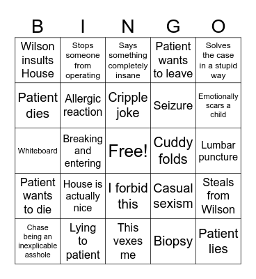 House M.D. Bingo Card