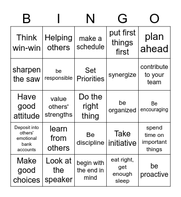 7 Habits of Highly Effective Kids Bingo Card