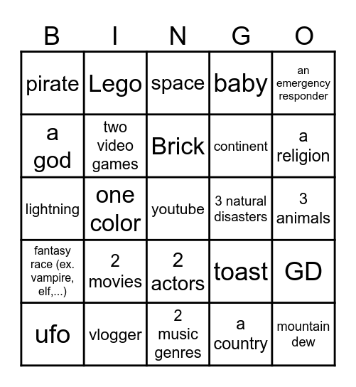 Infinite Craft Bingo Card