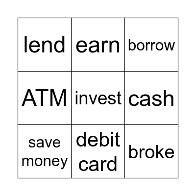 Money Vocabulary Bingo Card