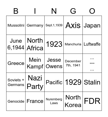 WW2 Bingo Card