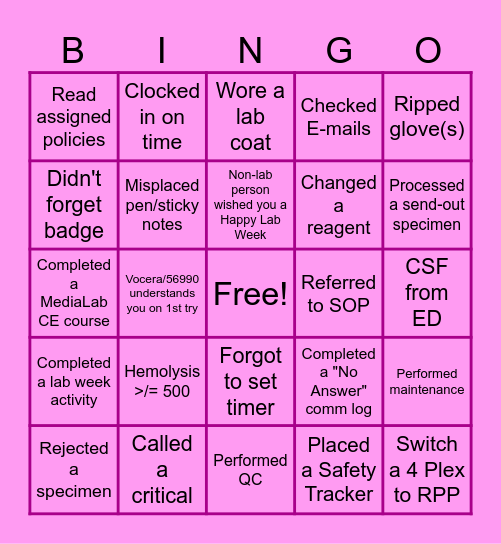 ACNW Lab Week 2024 Bingo Card