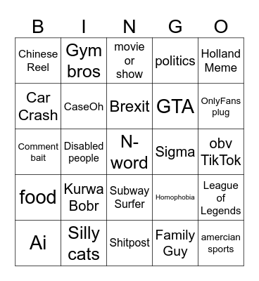 instagram reels Bingo Card