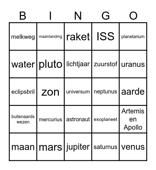 Sterren en Planeten bingo Card