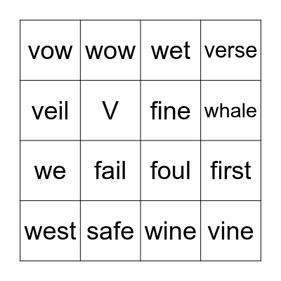 /f/ /v/ /w/ sounds Bingo Card