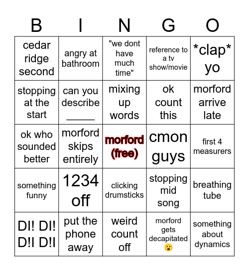 sharply bingo Card