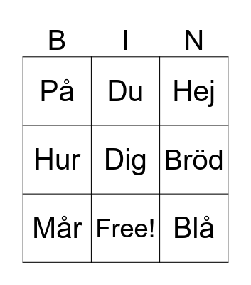 Test Bingo Card