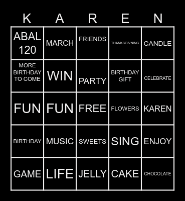 HAPPY BIRTHDAY KAREN Bingo Card