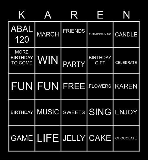 HAPPY BIRTHDAY KAREN Bingo Card