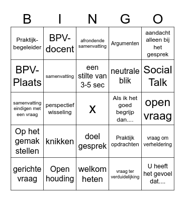 Bais gespreksvaardigheden Bingo Card