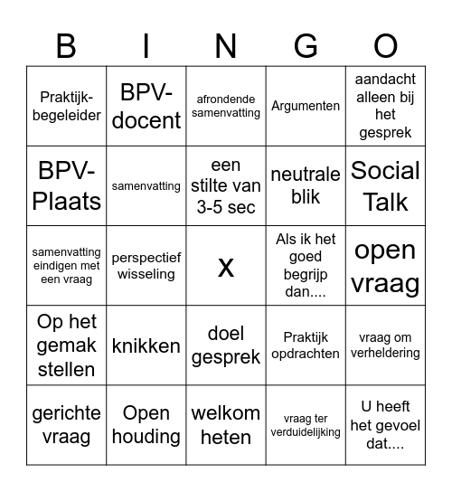 Bais gespreksvaardigheden Bingo Card