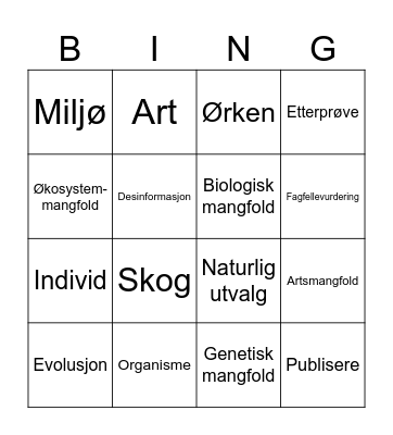 Evolusjon og biologisk mangfold Bingo Card