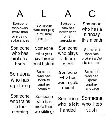 GET TO KNOW YOU BINGO Card