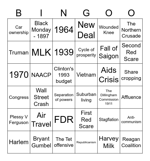 Paper 1F - In Search of the American Dream Bingo Card